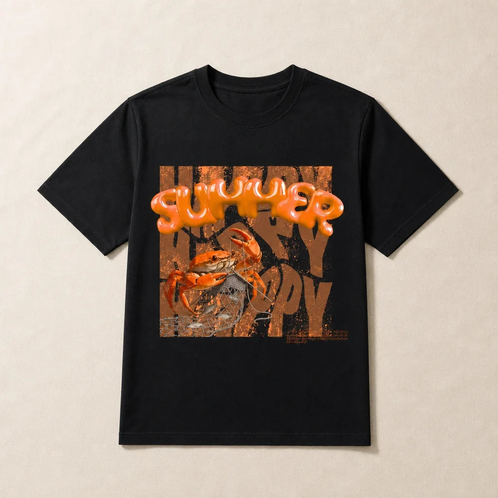 T-Shirt LE CRABE - packshot t-shirt noir imprimé crabe orange